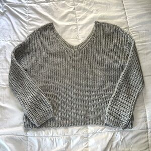 Grey Knit V-Neck Sweater